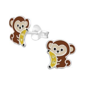 Monkey 925 Silver Stud Earrings with Crystals