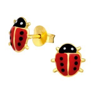 Ladybug 925 Silver Stud Earrings Gold Plated