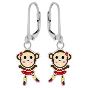 Dancing Monkey 925 Silver Leverback Earrings