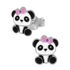 Panda with Bow 925 Silver Stud Earrings