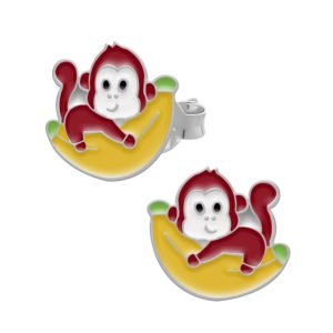 Monkey Hugs a Banana 925 Silver Stud Earrings