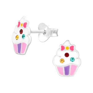 925 Sterling Silver Cupcake with Crystals Stud Earrings
